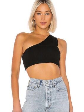 Revolve Superdown One-Shoulder Black Crop Top